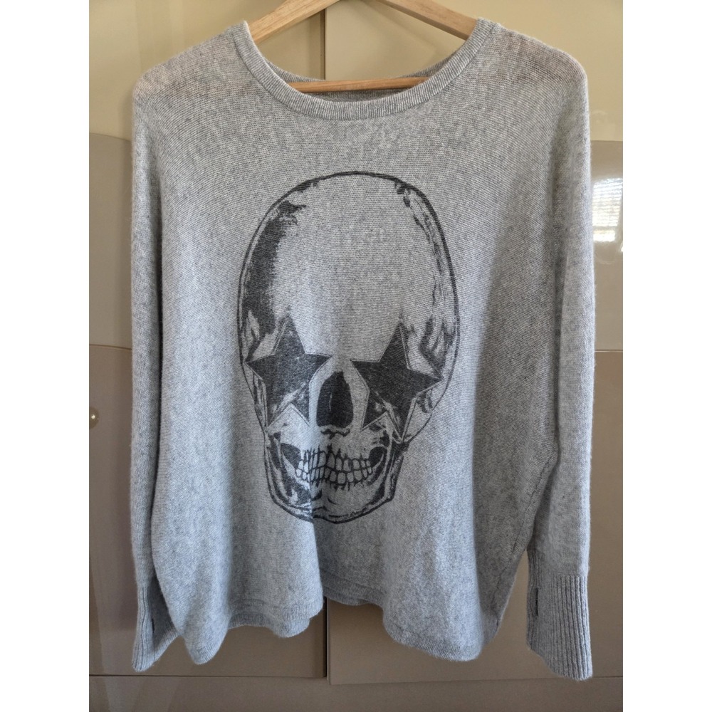 Autumn Cashmere 100% Cashmere Skull Sweater Gray Women's Size M Made in USA